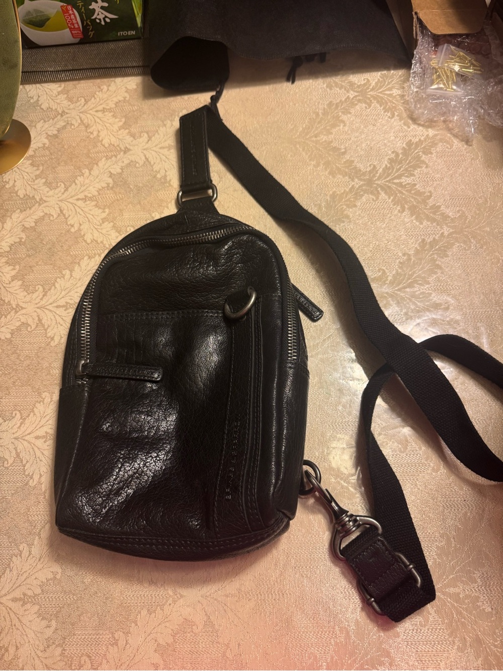 Spikes & Sparrow Black Leather Crossbody Sling Pack Backpack SP-1348